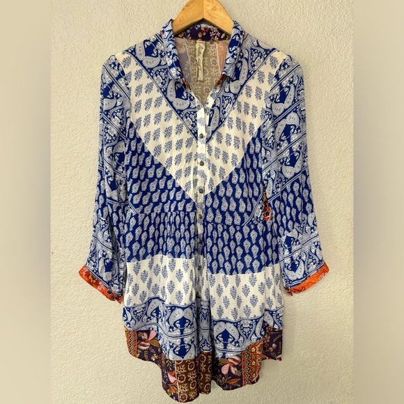 Aratta Silent Journey Paisley Moroccan Contrast Print Tunic Blouse Size S‎ - Picture 1 of 6